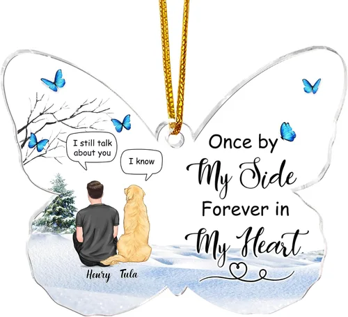 Miniatura 16 de Gossby Adorno conmemorativo de perro en forma de mariposa de acrílico personalizado – Regalo personalizado de condolencias de perro con diseño