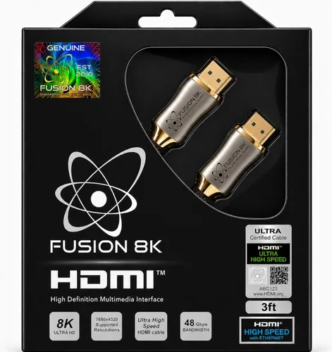 Fusion8K Cable certificado HDMI 2.1 soporta 10K 8K @60Hz y 4K @120Hz Compatible con todos los televisores, BluRay, Xbox Series X, PS5 (3 pies)