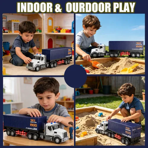 Miniatura 3 de Semirremolque de control remoto con remolque, de 24 pulgadas, camión de juguete para niños, contenedor 1:24 con luces LED y música, gran regalo