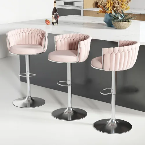 Miniatura 34 de ABET Taburete de Bar Dorado 1UN, Taburetes Giratorios de Terciopelo, Taburetes de Altura Ajustable con Respaldo Tejido, Taburetes de Cocina Modernos
