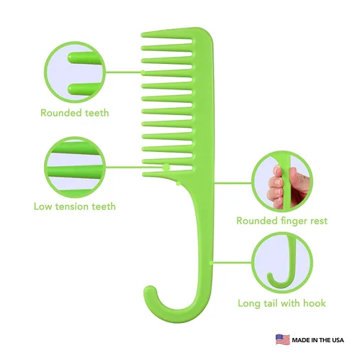 Miniatura 5 de Allegro Combs Peine de ducha con gancho para cabello rizado, para desenredar en húmedo o seco, 1 unidad, color verde