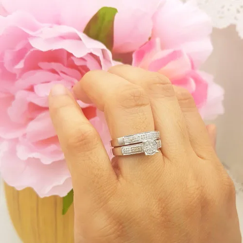 Miniatura 3 de Dazzlingrock Collection Anillo de compromiso de 0,25 quilates (quilates) con diamantes de corte redondo para mujer, plata de ley de 14 quilates