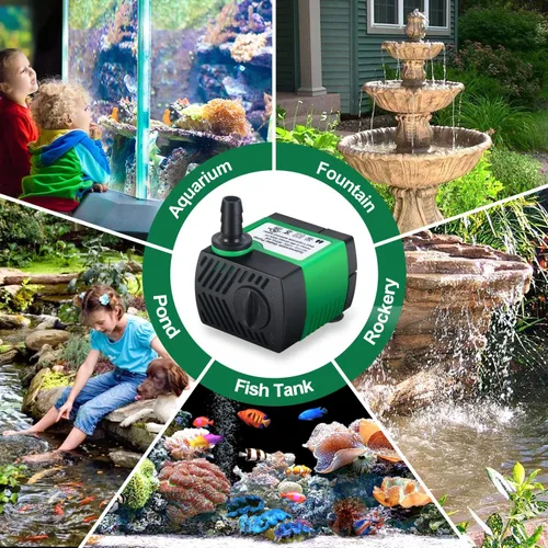 Miniatura 7 de CWKJ Paquete de 2 bombas de agua sumergibles de 80 GPH (4 W 300 L/H) con tubo de 4.9 pies (1/3 pulgadas de ID), 3 boquillas para acuario, estanque