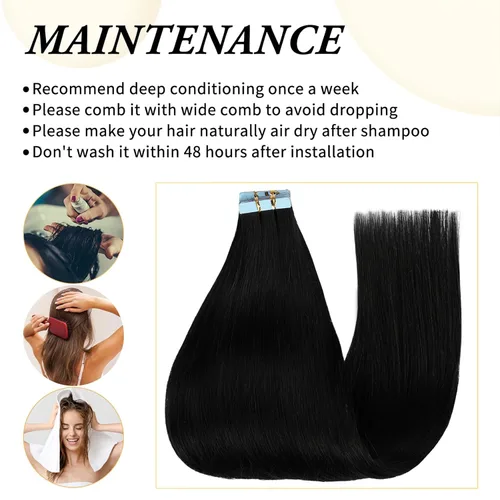 Miniatura 5 de Extensiones de cabello humano adhesivas de 16 pulgadas, extensiones de cabello humano lacio invisible para mujeres, 20 unidades por 1.76 oz