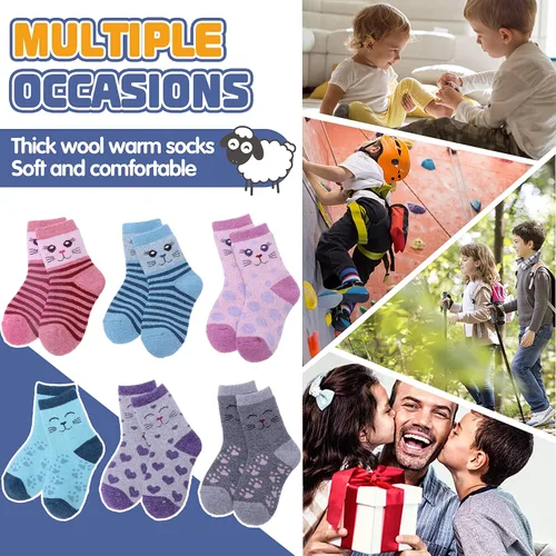 Miniatura 19 de ANTSANG Calcetines de Lana, Calcetines Térmicos Cálidos y Gruesos Tipo Crew Boot para Niños Pequeños, Niños y Niñas, 6 Pares