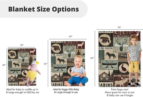 Miniatura 5 de Manta personalizada de camuflaje con diseño de ciervos y osos, conejo, lobo y bosque, manta de bebé con lunares minky para niños y niñas, manta a