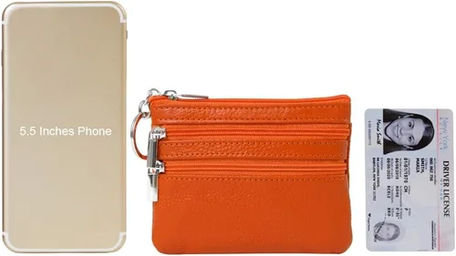 Miniatura 6 de Monedero de cuero auténtico para mujer, con llavero