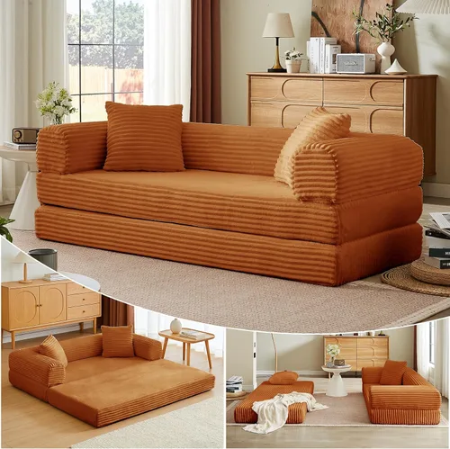 Miniatura 10 de 4-in-1 Convertible Folding Sleeper Sofa Bed, Fold Out Floor Sofa Couch with Fixed-Shape Frame, Cloud Corduroy Foldable Mattress Couch for Living