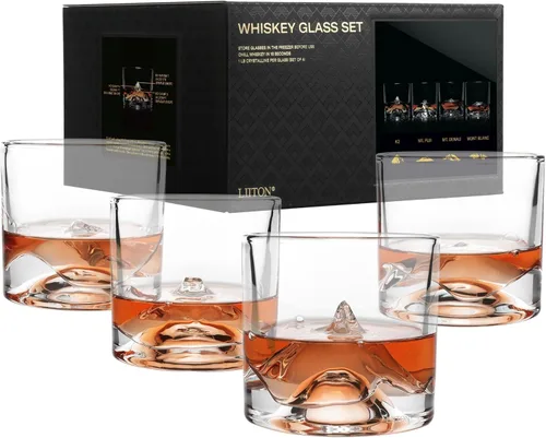 Miniatura 11 de LIITON Denali Mountain - Juego de 2 vasos de whisky de cristal pesado, vaso de bourbon congelable grueso de 1 libra cada uno, cócteles de cristal
