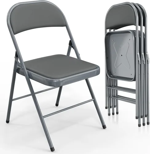 Miniatura 22 de VINGLI Paquete de 4 sillas plegables con asientos acolchados, marco de metal con asiento y respaldo de piel sintética, capacidad de 350 libras, Negro