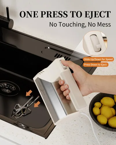 Miniatura 8 de Hand Mixer, 5-Speed Electric Mixer Handheld With 200W Turbo Ultra Power, 4 Stainless Steel Accessories Whipping Egg Cream, Lightweight Hand Mixer