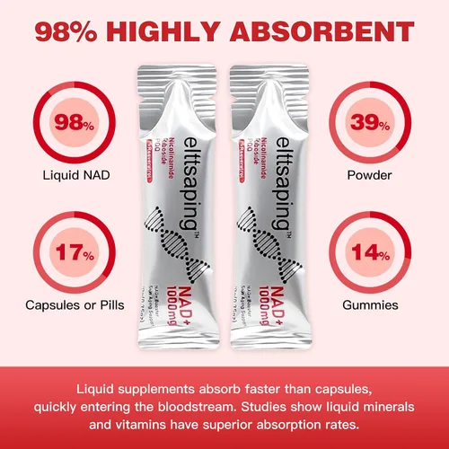 Miniatura 7 de Suplemento líquido NAD de 1000 mg, suplemento líquido NAD+ con ribósido de nicotinamida, resveratrol y PQQ, suplementos NAD+ para hombres y mujeres