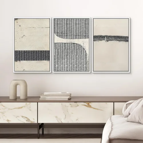 Miniatura 357 de SIGNWIN Lienzo enmarcado para pared, arte con pinceladas de flujo neutro en tonos beige abstractos, ilustraciones, arte moderno, decorativo