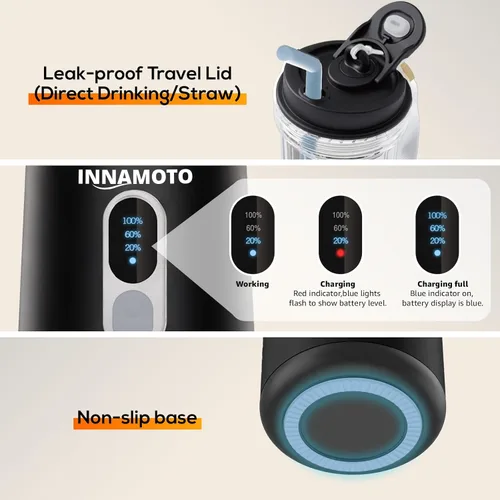 Miniatura 9 de Mini licuadora portátil de tamaño personal, licuadora inalámbrica de 20 onzas, tipo C, recargable, sin BPA, recién exprimida en el Negro