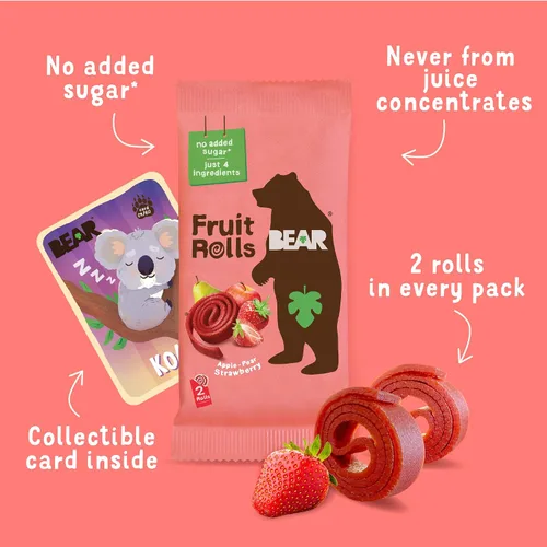 Miniatura 8 de BEAR Rollos de fruta real, paquete variado, 16 unidades (2 rollos por paquete)