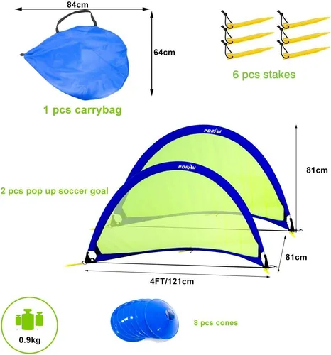 Miniatura 3 de Poray Soccer Goal for Kid Easy-up Set of Two Portable Soccer Net 210D Oxford with 8 Field Marker Cones Extra Stakes Fun for Backyard and Soccer Azul