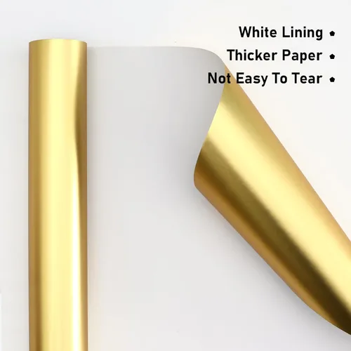 Miniatura 3 de NESCCI Papel de regalo dorado de metal mate, papel de color sólido, papel de regalo perfecto para bodas, día de San Valentín, cumpleaños, Navidad