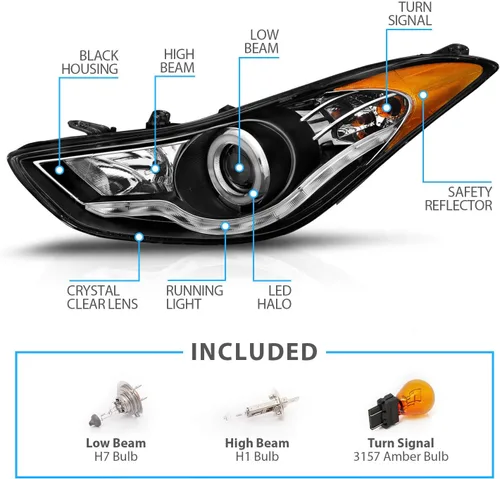 Miniatura 4 de AmeriLite Xtreme Juego de Faros Delanteros Halógenos con Proyector LED Halo Para Hyundai Elantra Sedan Coupe 2011-2013 - Lado del Pasajero