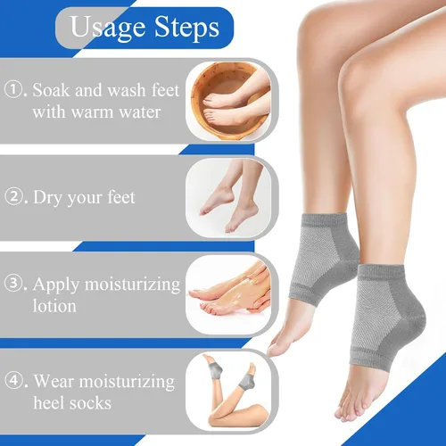 Miniatura 5 de Calcetines hidratantes, calcetines sin dedos para mujer para tratamiento de talón seco y agrietado, calcetines de silicona para mujer