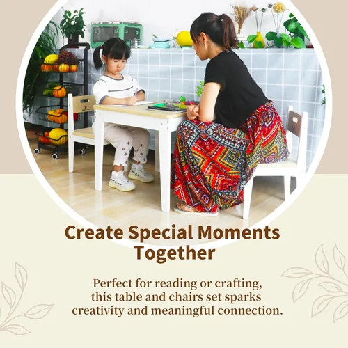 Miniatura 3 de Damoch Family® Juego de mesa y sillas de madera para niños Mesa Montessori de arte y manualidades con 2 sillas Mesa de juego de actividades