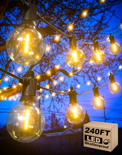Miniatura 9 de Zuske: Cadena de luces para exteriores de 150 pies, luces de patio con 75 bombillas G40 de globo irrompibles (3 de repuesto), luces LED colgantes