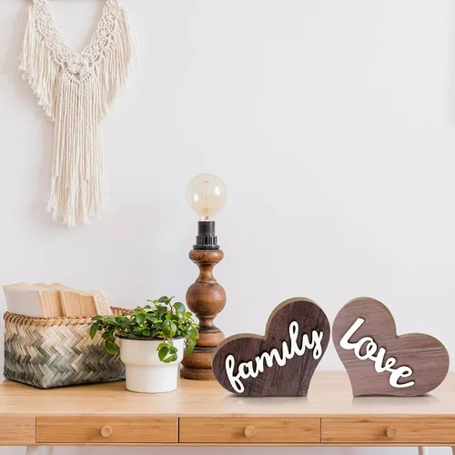 Miniatura 4 de Jetec 2 piezas de decoración de madera en forma de corazón, centro de mesa rústico familiar para el hogar, sala de estar, dormitorio, cocina