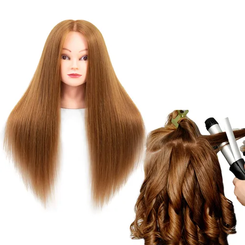 Miniatura 12 de NAYOO Cabeza de maniquí con cabello y soporte, maniquíes de cabello 60% real para practicar, cabezas de maniquí de cosmetología para práctica