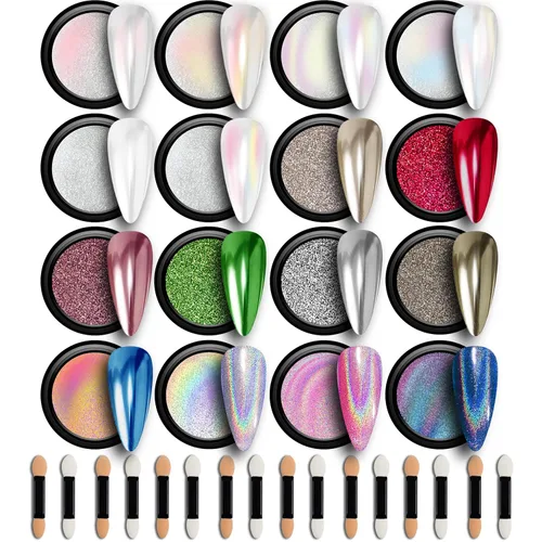 Miniatura 10 de GELPARTY - Juego de polvos de uñas cromados de 16 colores, pigmento de efecto holográfico y espejo de alta calidad dorado metálico, plata, camaleón