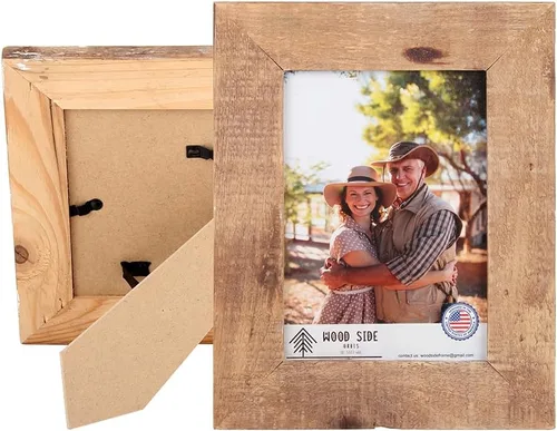 Miniatura 2 de Portarretratos rústico de madera de granero de 5 x 7 pulgadas, juego de 2 unidades, madera natural recuperada, cristal real, diseño de granja