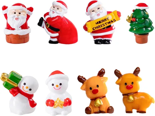 8 mini figuras de Navidad, Papá Noel, muñeco de nieve, alce y más, adornos de resina para árbol, jardín, globos de nieve y fiestas