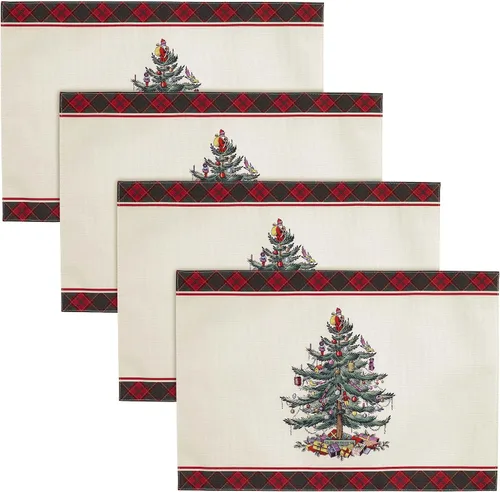 Miniatura 5 de Spode - Juego de servilletas, decoración del hogar navideño, juego de 4 (colección de tartán de árbol de Navidad Spode)