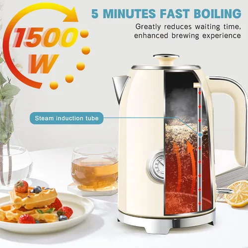 Miniatura 4 de SUSTEAS Tetera Eléctrica - Hervidor de Agua Caliente de 57 oz para Té con Termómetro, Tetera de Acero Inoxidable de 1500W de Calentamiento Rápido