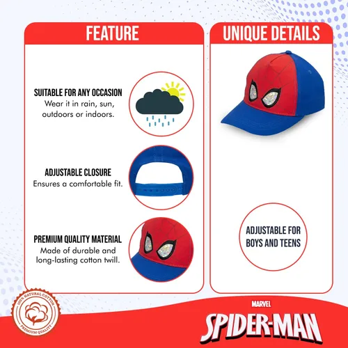 Miniatura 2 de Marvel Spiderman Hat for Boys, Breathable Spiderman Baseball Cap for Toddlers, Boys Ages 3-9