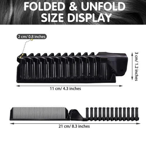 Miniatura 2 de Peine plegable portátil de viaje, 10 piezas, combo compacto y plegable, tamaño de bolsillo, peine de doble cabeza para mujeres y hombres, refugio