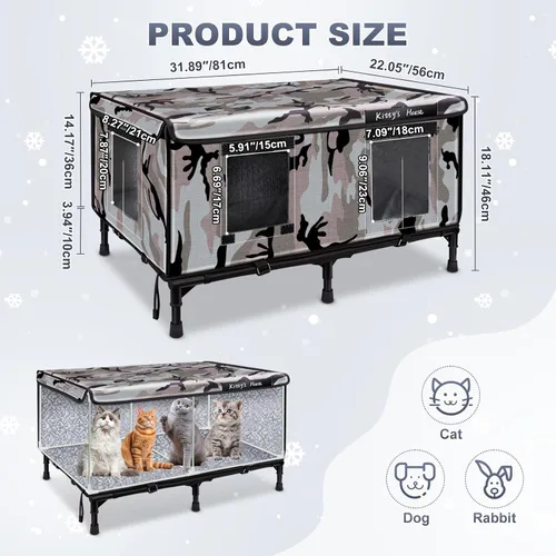 Miniatura 2 de Casa para gatos al aire libre – Refugio resistente a la intemperie para gatos con 2 puertas y cubierta para lluvia, casa impermeable para gatos