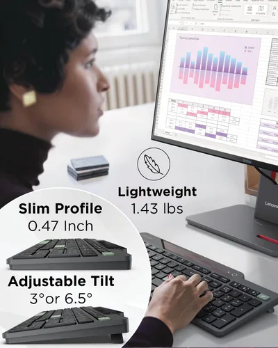 Miniatura 7 de Lenovo 800 Teclado Bluetooth Autocargable, Utiliza Luz Ambiental para la Carga, Bluetooth 5.1, Soporta 3 Dispositivos, Sin Batería, Inalámbrico, Gris