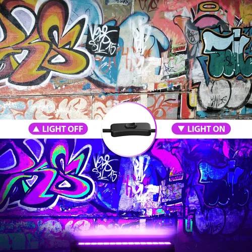 Miniatura 2 de Barra de luz LED negra de 45 W, luces negras para fiesta brillante, luz negra impermeable con enchufe e interruptor, luz de Halloween
