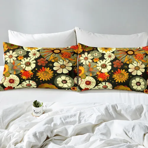 Miniatura 6 de Ropa de cama Groovy para niños, tamaño individual, edredón de flores psicodélicas retro de los años 70, estilo bohemio, exótico, hippie