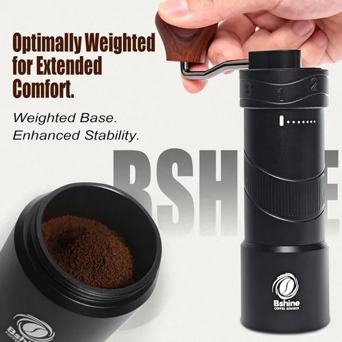 Miniatura 3 de Bshine Molinillo manual de grano de café con estuche de transporte, numérico externo ajustable, molinillo de café de manivela cónica mini molino