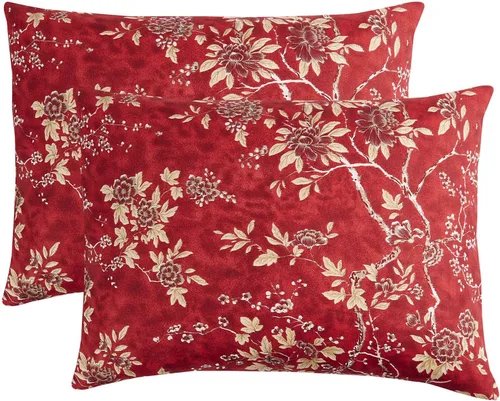 Wake In Cloud - Fundas de almohada florales, estampado de flores vintage, estampado de coqueta Toile, juego de 2 fundas de almohada suaves, color
