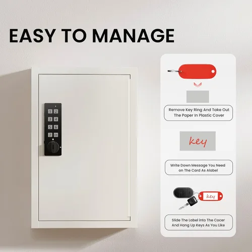 Miniatura 5 de Grimtron - Caja de seguridad de 40 llaves con código, caja electrónica de montaje en pared, modo privado/público, beige, regalo del día del padre