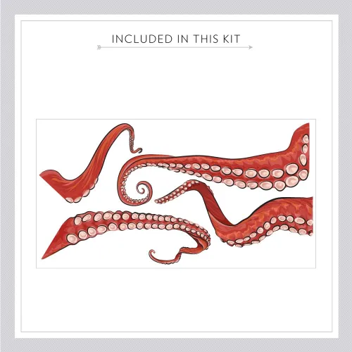 Miniatura 2 de Wallums Calcomanías de pared impresas con tentáculos de pulpo para baño, murales oceánicos para despegar y pegar, calcomanías submarinas Naranja