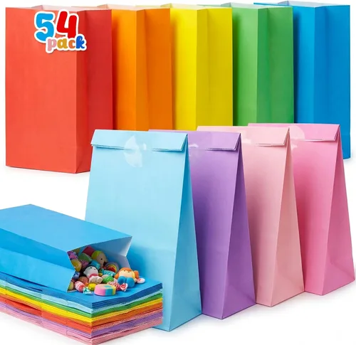 VGOODALL Paquete de 54 bolsas de obsequios para fiestas, bolsas de papel de 9 colores al por mayor para cumpleaños, baby showers, bodas,