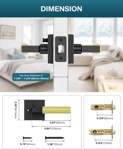 Miniatura 5 de Manija de puerta negra y dorada, cerraduras de puerta negras y doradas para dormitorio o baño, manijas de puerta resistentes para interiores