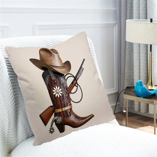 Miniatura 4 de Fundas de almohada de lino y algodón, botas de vaquero occidental, sombrero, fundas de almohada para sofá, cama, decoración del hogar, 18 x 18