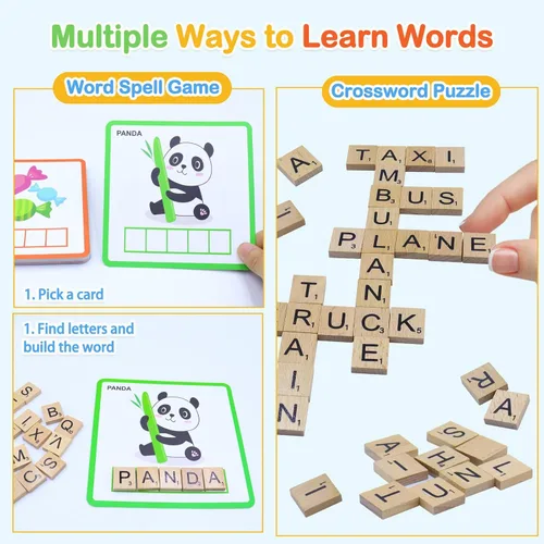 Miniatura 4 de Juego de ortografía para niños de 3 a 8 años, construcción de palabras y juegos de palabras a la vista, juguete de aprendizaje fonético con 100