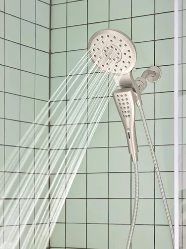 Miniatura 17 de Moen Verso Combinación de Cabezal de Ducha de Lluvia y Ducha de Mano con Dial Infiniti y Acoplamiento Magnetix, Manguera de 60 pulgadas, Níquel
