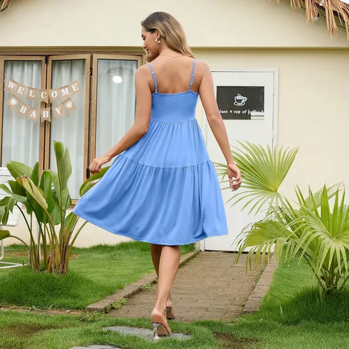 Miniatura 132 de GINKANA Vestido de maternidad sin mangas para mujer, con tirantes ajustables, vestido casual de verano para uso diario o baby shower