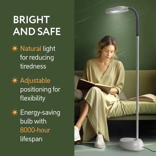 Miniatura 2 de Kenley Lámpara de Pie de Luz Natural - Luz de Artesanía de Pie para Lectura, Manualidades, Costura - Cuello de Ganso Ajustable - Lámparas de Trabajo