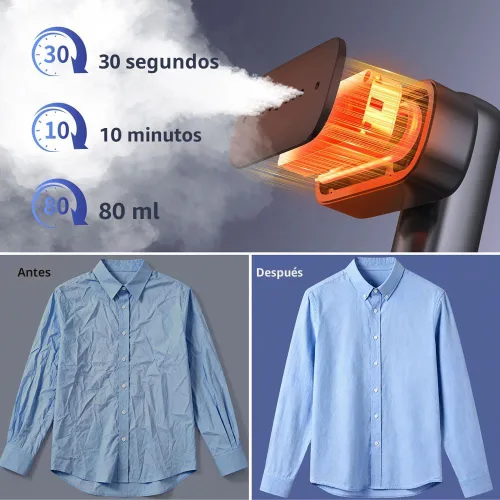 Miniatura 5 de Vaporizador de viaje global para ropa, (100 V-230 V) de doble voltaje, portátil 2 en 1, vaporizador de mano y plancha, viaje más seguro con apagado